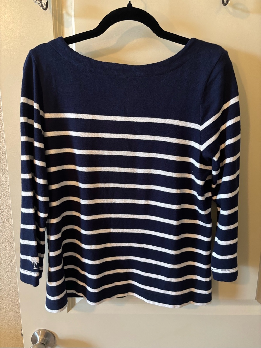 Navy and White Striped Women’s Boatneck Top - Picture 6 of 6